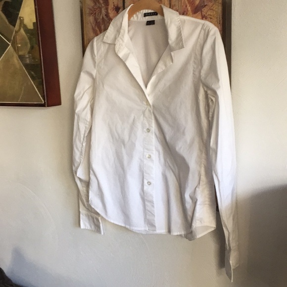 THEORY WHITE FITTED BUTTON DOWN SHIRT CAREER TOP S - Picture 9 of 15